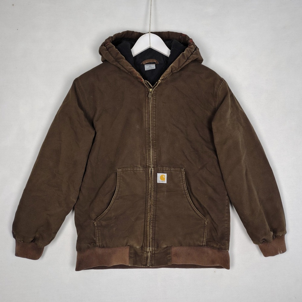 Carhartt Kids XL 18-20 Brown Duck Canvas Quilted Lined Active Jacket RN13706